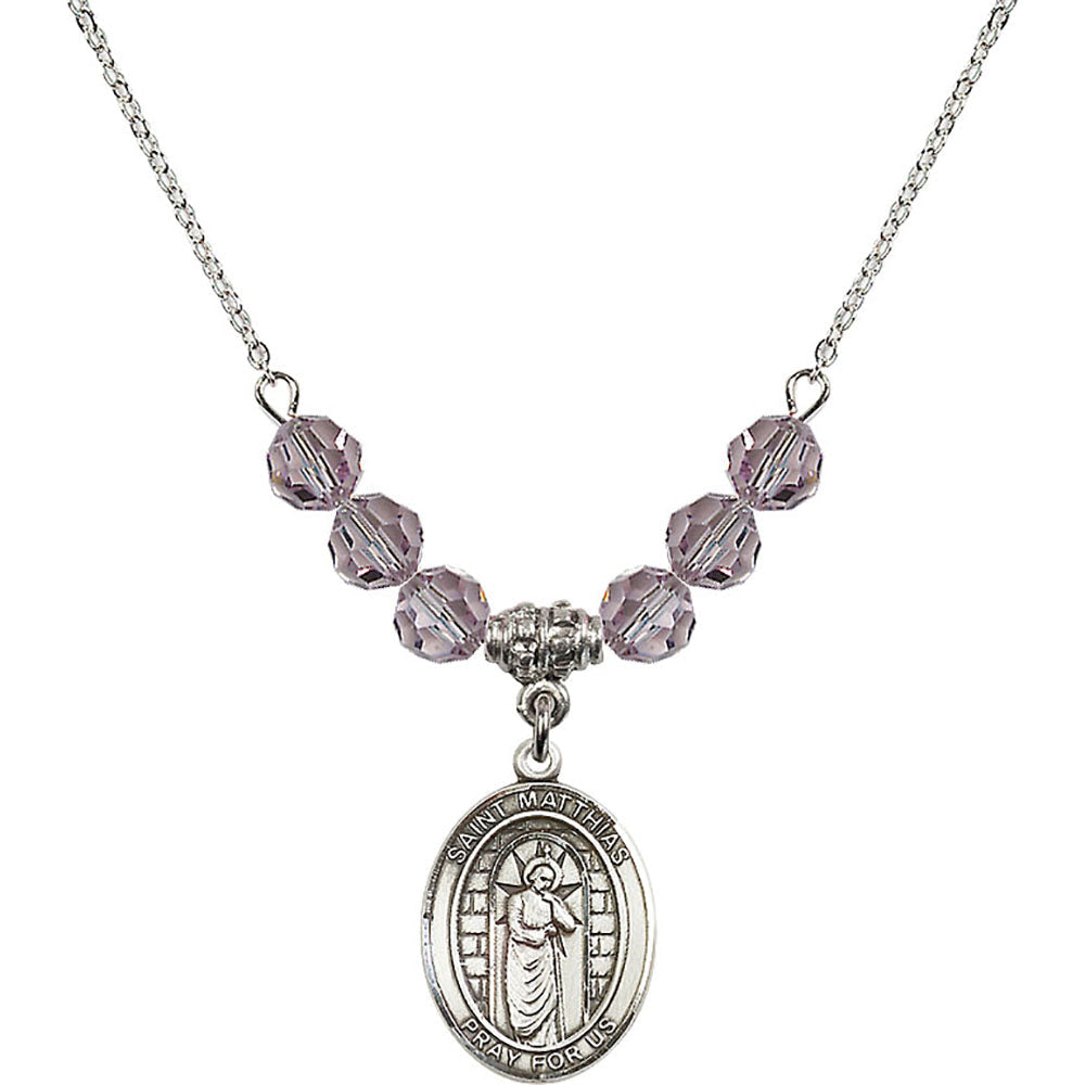 Sterling Silver Saint Matthias the Apostle Birthstone Necklace with Light Amethyst Beads - 8331