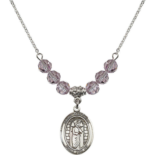Sterling Silver Saint Matthias the Apostle Birthstone Necklace with Light Amethyst Beads - 8331