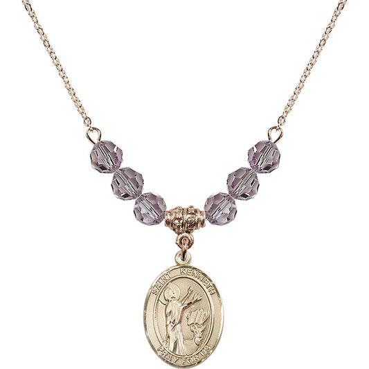 14kt Gold Filled Saint Kenneth Birthstone Necklace with Light Amethyst Beads - 8332