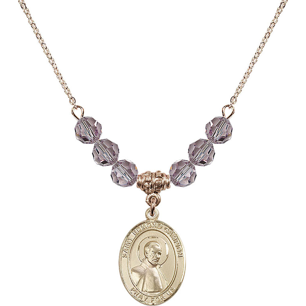 14kt Gold Filled Saint Edmund Campion Birthstone Necklace with Light Amethyst Beads - 8333
