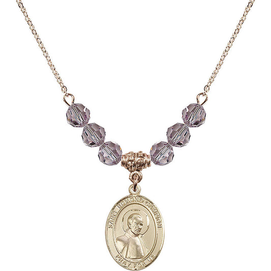 14kt Gold Filled Saint Edmund Campion Birthstone Necklace with Light Amethyst Beads - 8333