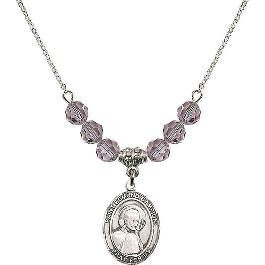 Sterling Silver Saint Edmund Campion Birthstone Necklace with Light Amethyst Beads - 8333