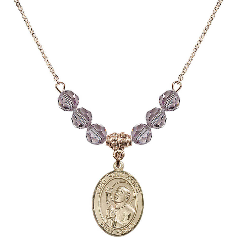 14kt Gold Filled Saint Rene Goupil Birthstone Necklace with Light Amethyst Beads - 8334