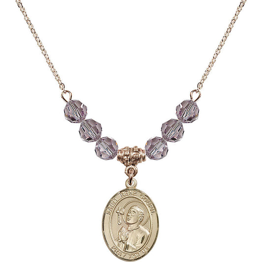 14kt Gold Filled Saint Rene Goupil Birthstone Necklace with Light Amethyst Beads - 8334