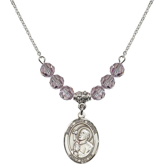 Sterling Silver Saint Rene Goupil Birthstone Necklace with Light Amethyst Beads - 8334