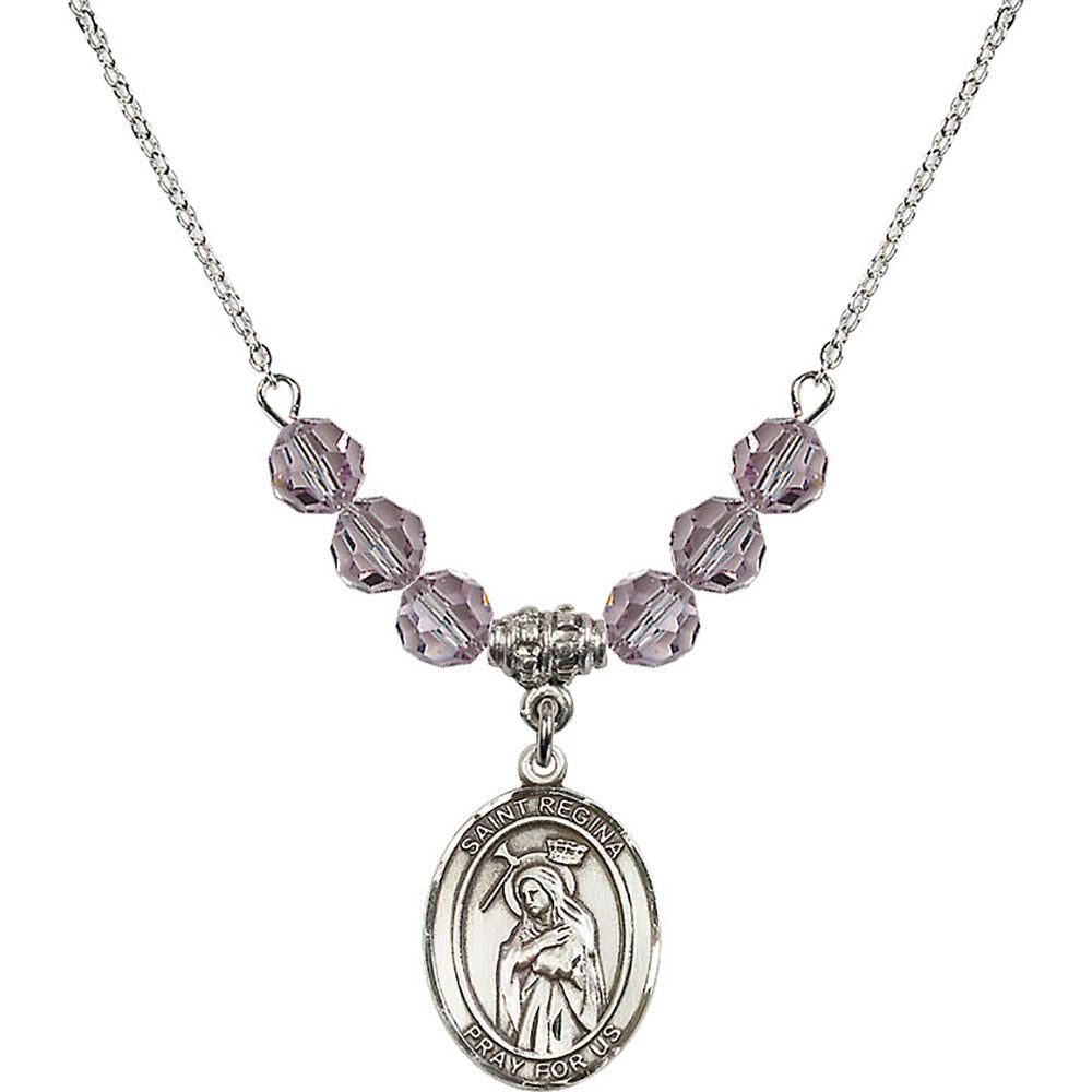 Sterling Silver Saint Regina Birthstone Necklace with Light Amethyst Beads - 8335