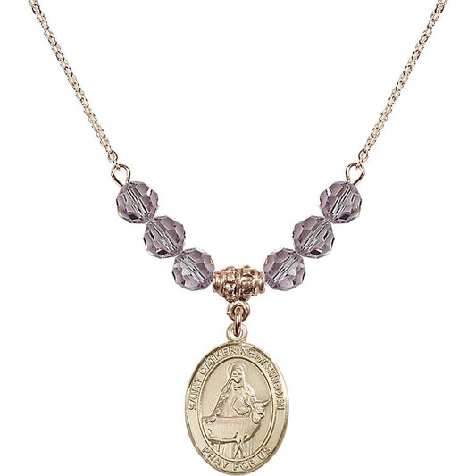 14kt Gold Filled Saint Catherine of Sweden Birthstone Necklace with Light Amethyst Beads - 8336