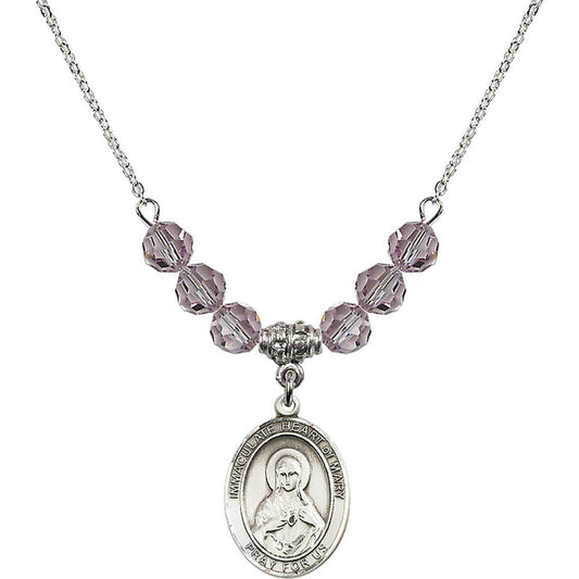 Sterling Silver Immaculate Heart of Mary Birthstone Necklace with Light Amethyst Beads - 8337