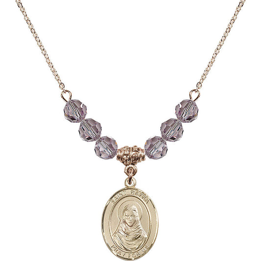 14kt Gold Filled Saint Rafka Birthstone Necklace with Light Amethyst Beads - 8338