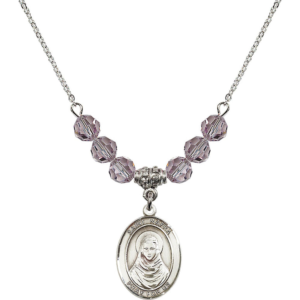 Sterling Silver Saint Rafka Birthstone Necklace with Light Amethyst Beads - 8338