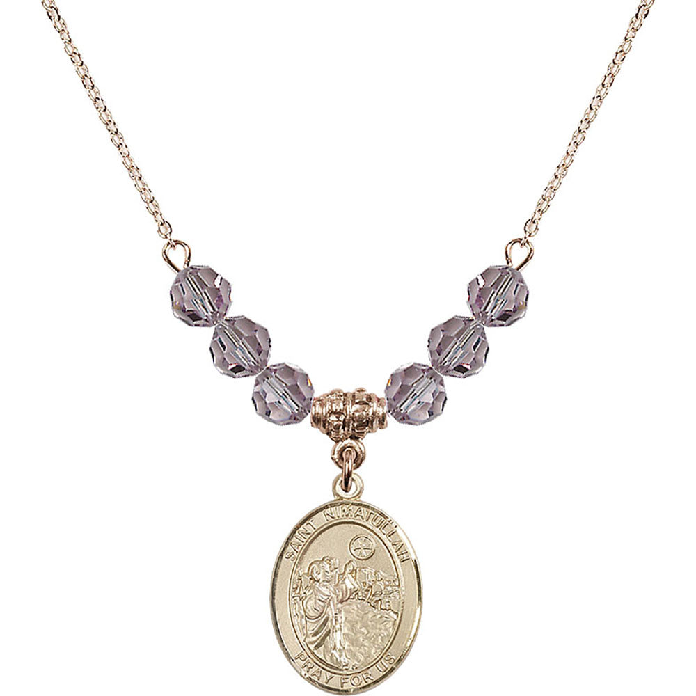 14kt Gold Filled Saint Nimatullah Birthstone Necklace with Light Amethyst Beads - 8339