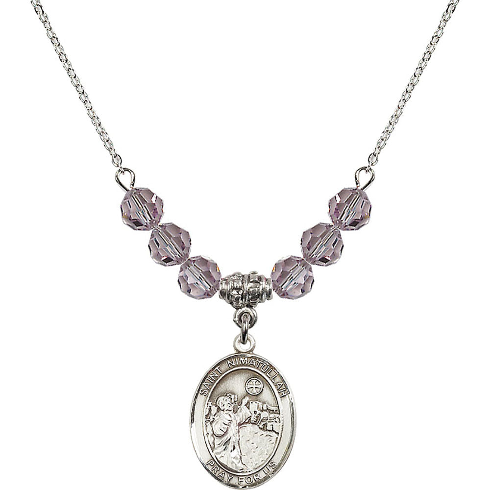 Sterling Silver Saint Nimatullah Birthstone Necklace with Light Amethyst Beads - 8339