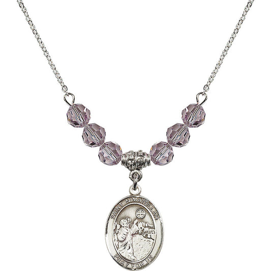 Sterling Silver Saint Nimatullah Birthstone Necklace with Light Amethyst Beads - 8339