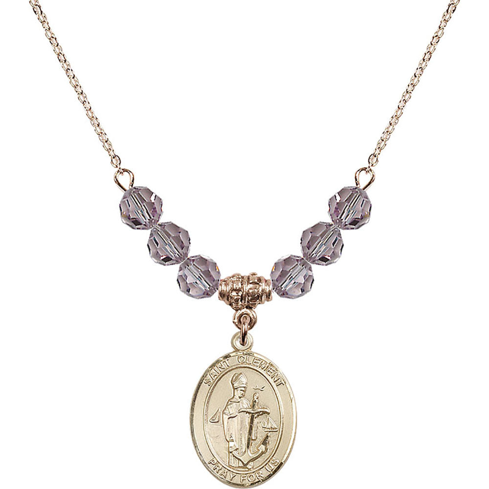 14kt Gold Filled Saint Clement Birthstone Necklace with Light Amethyst Beads - 8340