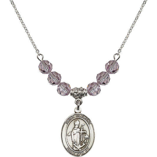 Sterling Silver Saint Clement Birthstone Necklace with Light Amethyst Beads - 8340