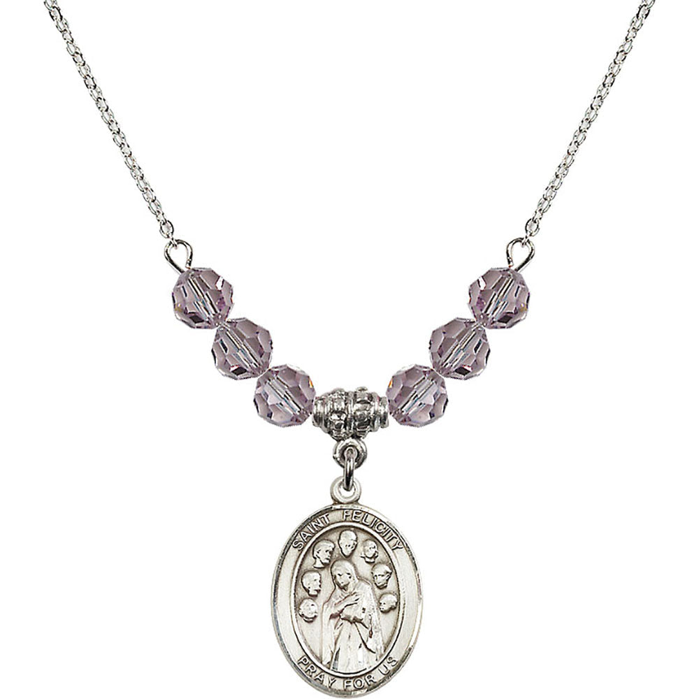 Sterling Silver Saint Felicity Birthstone Necklace with Light Amethyst Beads - 8341