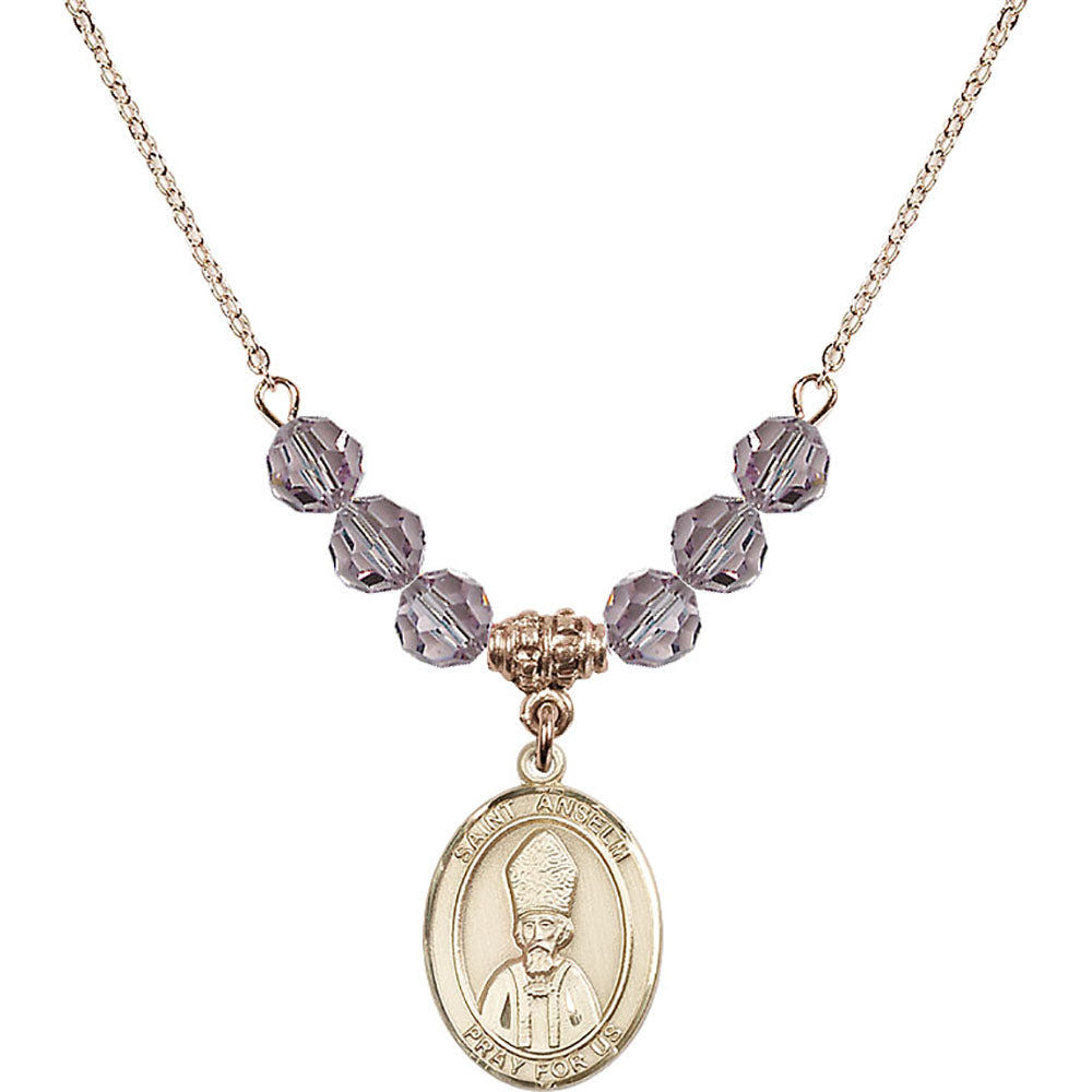 14kt Gold Filled Saint Anselm of Canterbury Birthstone Necklace with Light Amethyst Beads - 8342