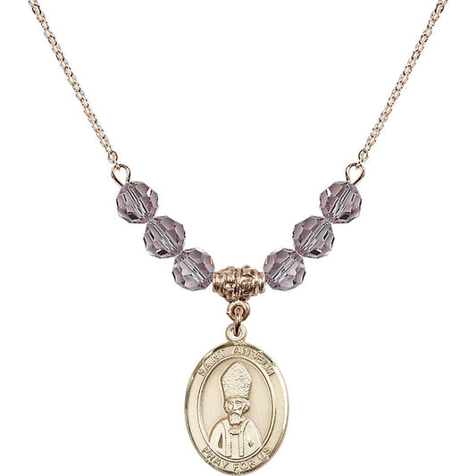 14kt Gold Filled Saint Anselm of Canterbury Birthstone Necklace with Light Amethyst Beads - 8342