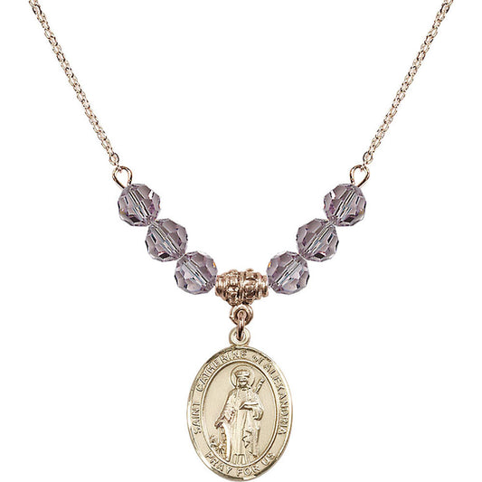 14kt Gold Filled Saint Catherine of Alexandria Birthstone Necklace with Light Amethyst Beads - 8343