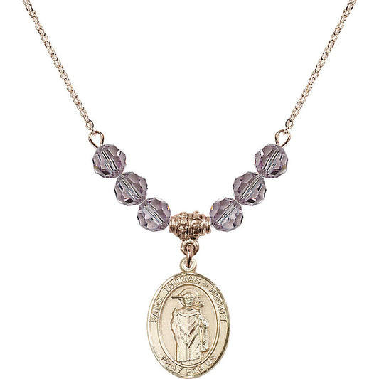 14kt Gold Filled Saint Thomas A Becket Birthstone Necklace with Light Amethyst Beads - 8344