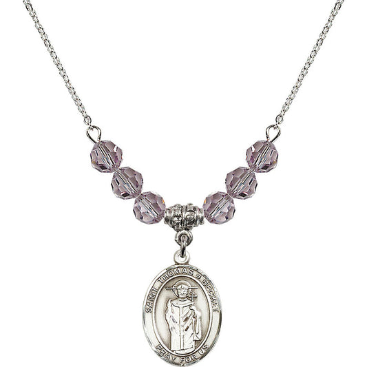 Sterling Silver Saint Thomas A Becket Birthstone Necklace with Light Amethyst Beads - 8344