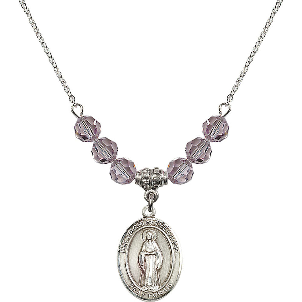 Sterling Silver Virgin of the Globe Birthstone Necklace with Light Amethyst Beads - 8345