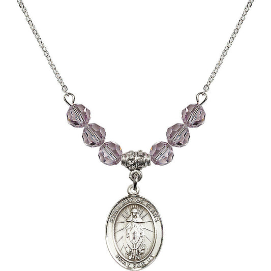 Sterling Silver Our Lady of Tears Birthstone Necklace with Light Amethyst Beads - 8346