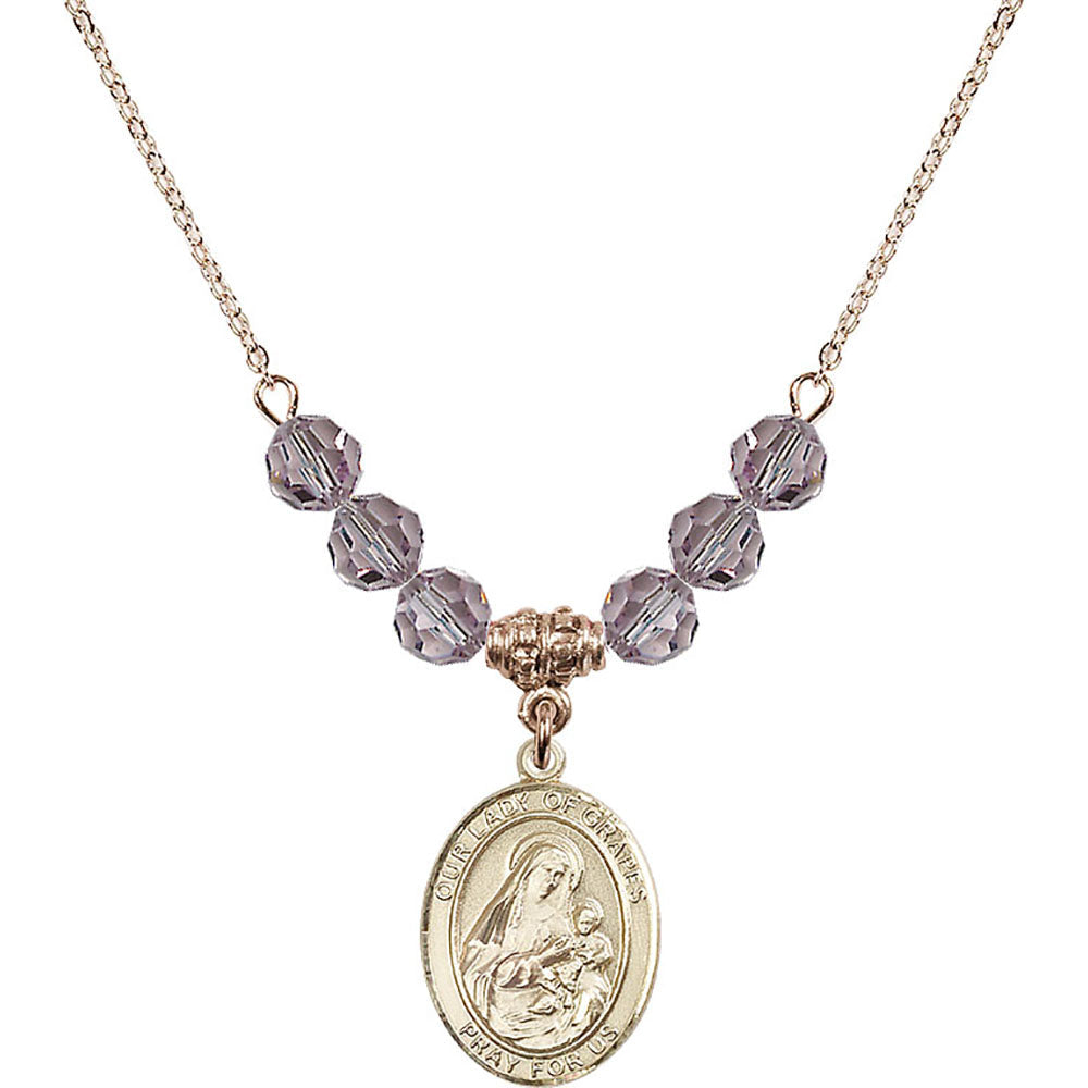 14kt Gold Filled Our Lady of Grapes Birthstone Necklace with Light Amethyst Beads - 8347