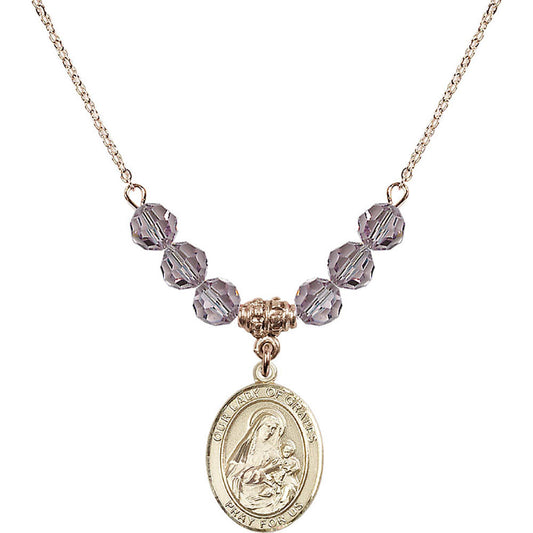 14kt Gold Filled Our Lady of Grapes Birthstone Necklace with Light Amethyst Beads - 8347
