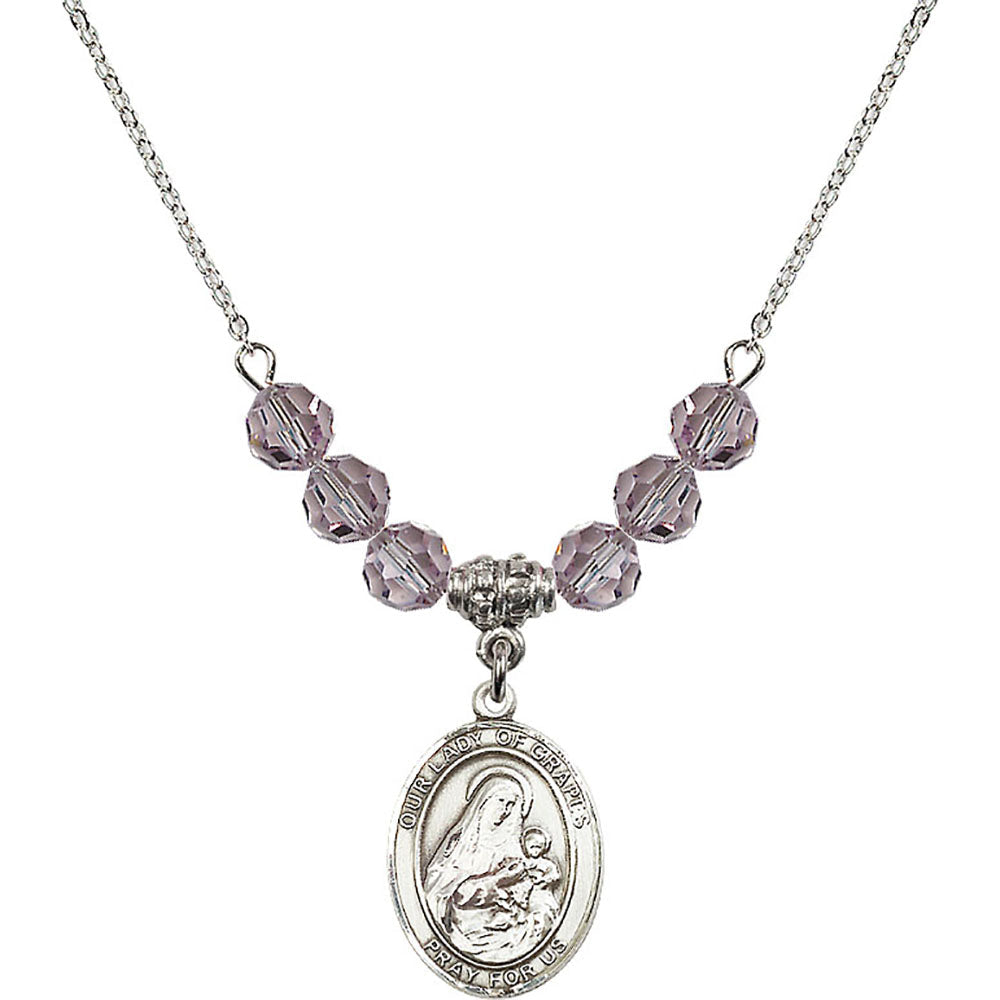 Sterling Silver Our Lady of Grapes Birthstone Necklace with Light Amethyst Beads - 8347