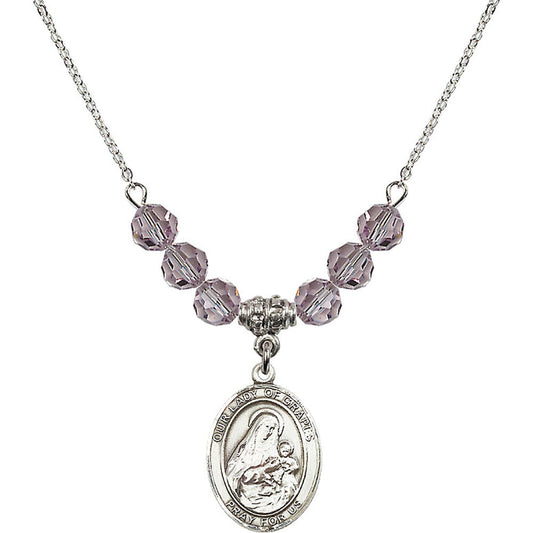 Sterling Silver Our Lady of Grapes Birthstone Necklace with Light Amethyst Beads - 8347