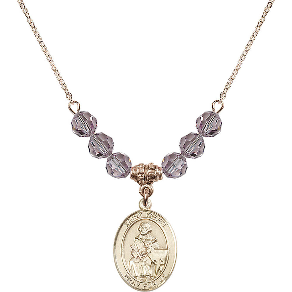14kt Gold Filled Saint Giles Birthstone Necklace with Light Amethyst Beads - 8349