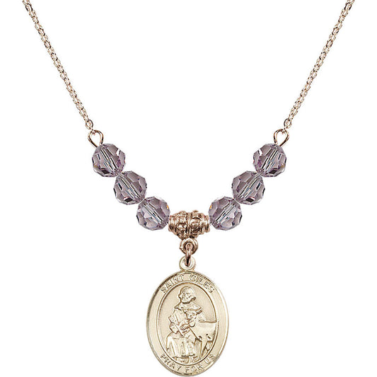 14kt Gold Filled Saint Giles Birthstone Necklace with Light Amethyst Beads - 8349