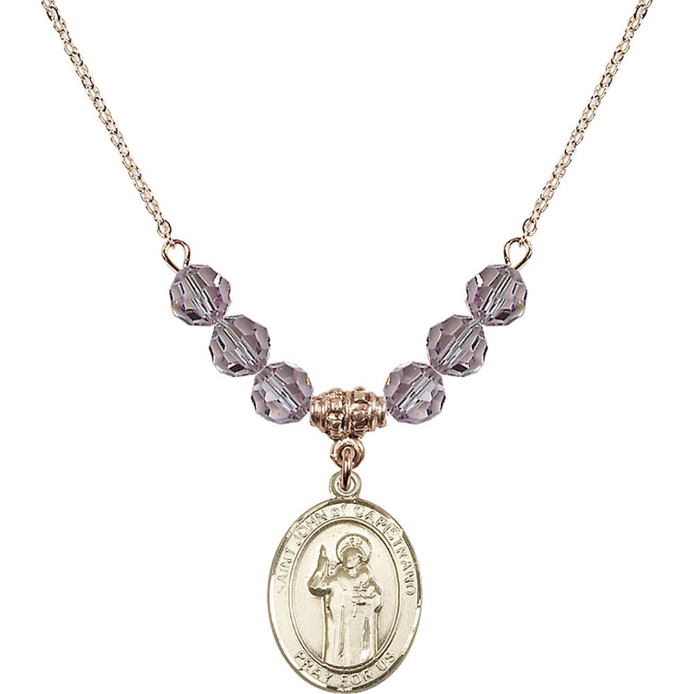 14kt Gold Filled Saint John of Capistrano Birthstone Necklace with Light Amethyst Beads - 8350