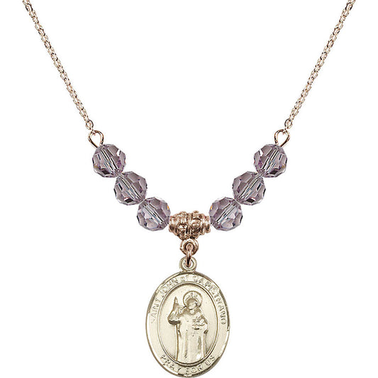 14kt Gold Filled Saint John of Capistrano Birthstone Necklace with Light Amethyst Beads - 8350