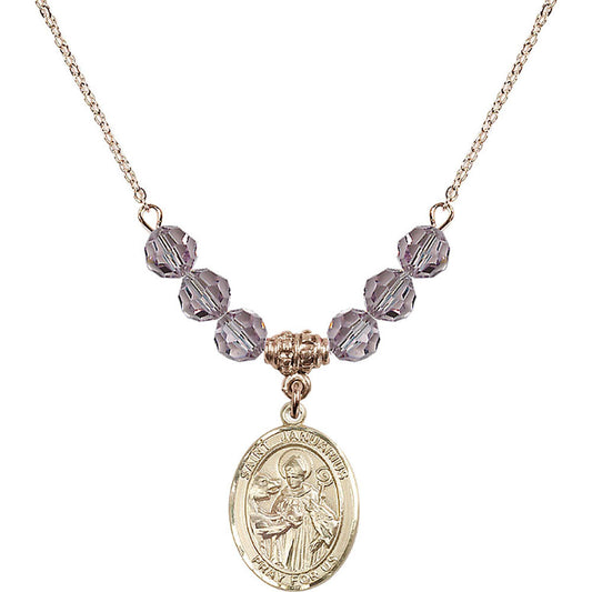 14kt Gold Filled Saint Januarius Birthstone Necklace with Light Amethyst Beads - 8351