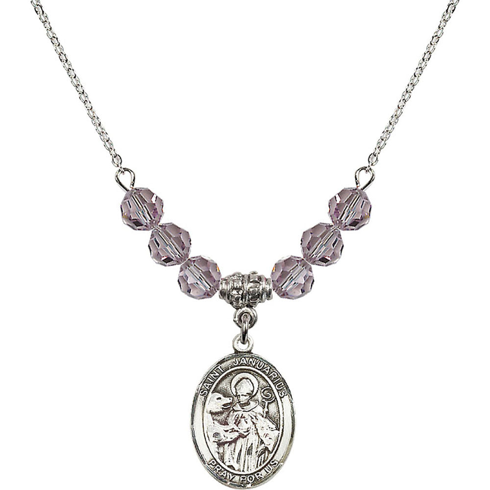 Sterling Silver Saint Januarius Birthstone Necklace with Light Amethyst Beads - 8351