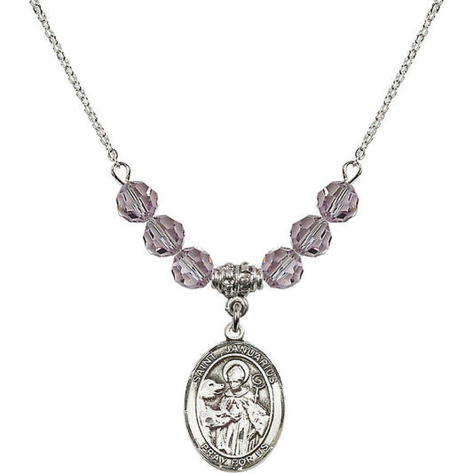 Sterling Silver Saint Januarius Birthstone Necklace with Light Amethyst Beads - 8351