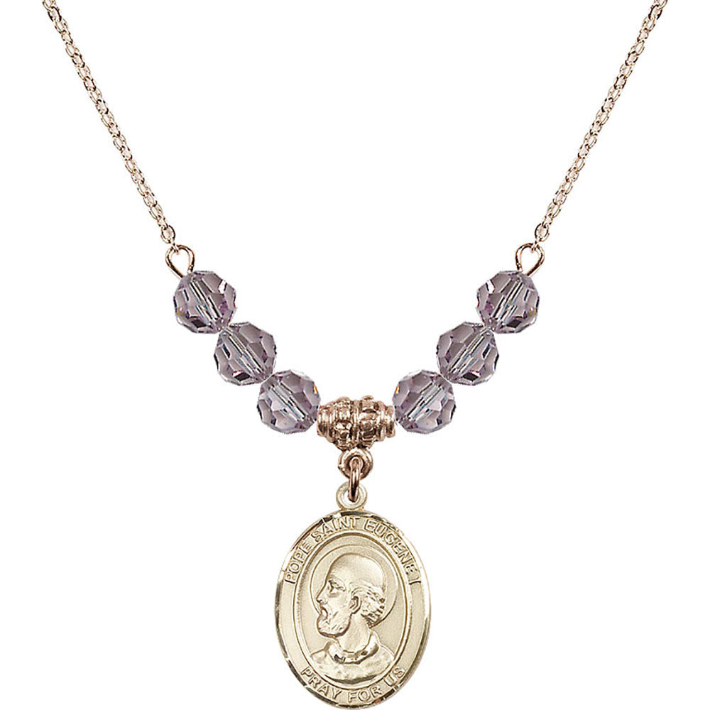 14kt Gold Filled Pope Saint Eugene I Birthstone Necklace with Light Amethyst Beads - 8352