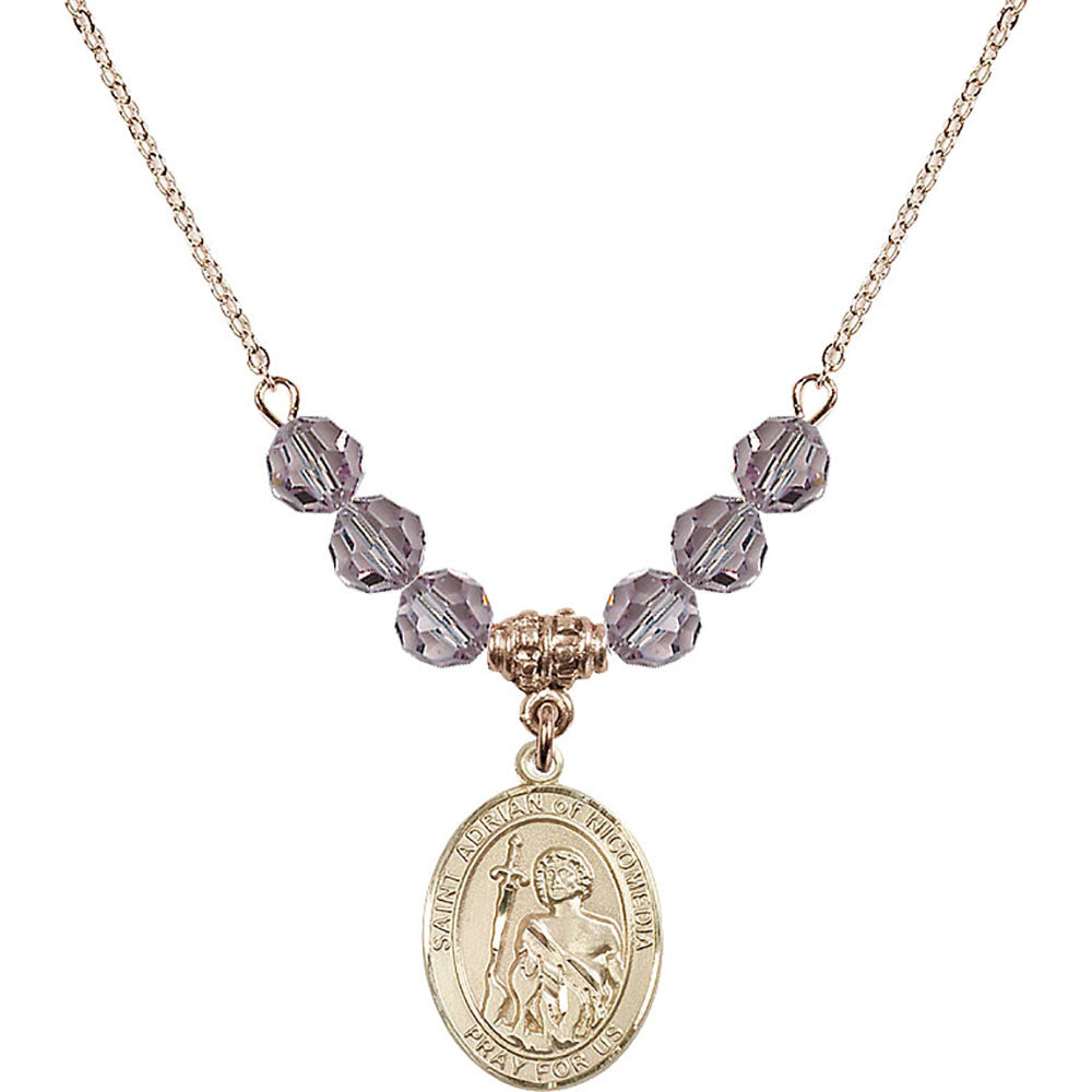 14kt Gold Filled Saint Adrian of Nicomedia Birthstone Necklace with Light Amethyst Beads - 8353