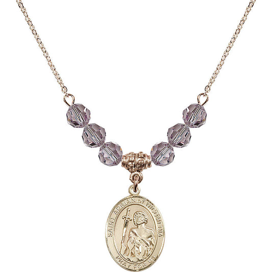 14kt Gold Filled Saint Adrian of Nicomedia Birthstone Necklace with Light Amethyst Beads - 8353