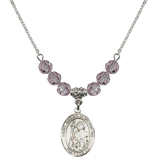 Sterling Silver Saint Adrian of Nicomedia Birthstone Necklace with Light Amethyst Beads - 8353