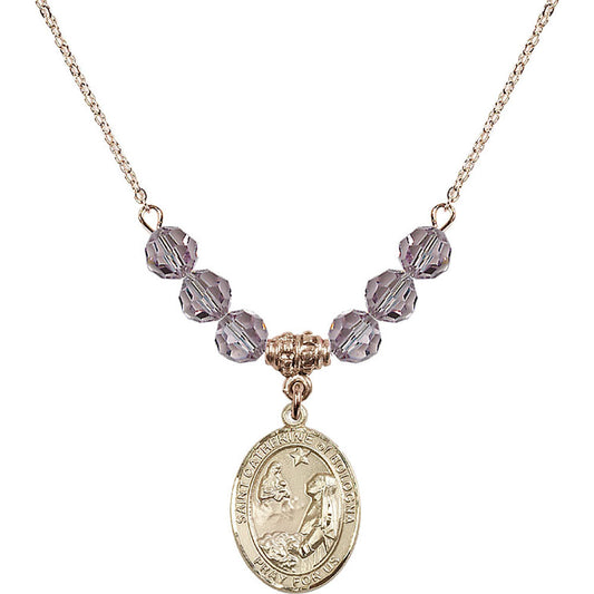 14kt Gold Filled Saint Catherine of Bologna Birthstone Necklace with Light Amethyst Beads - 8354