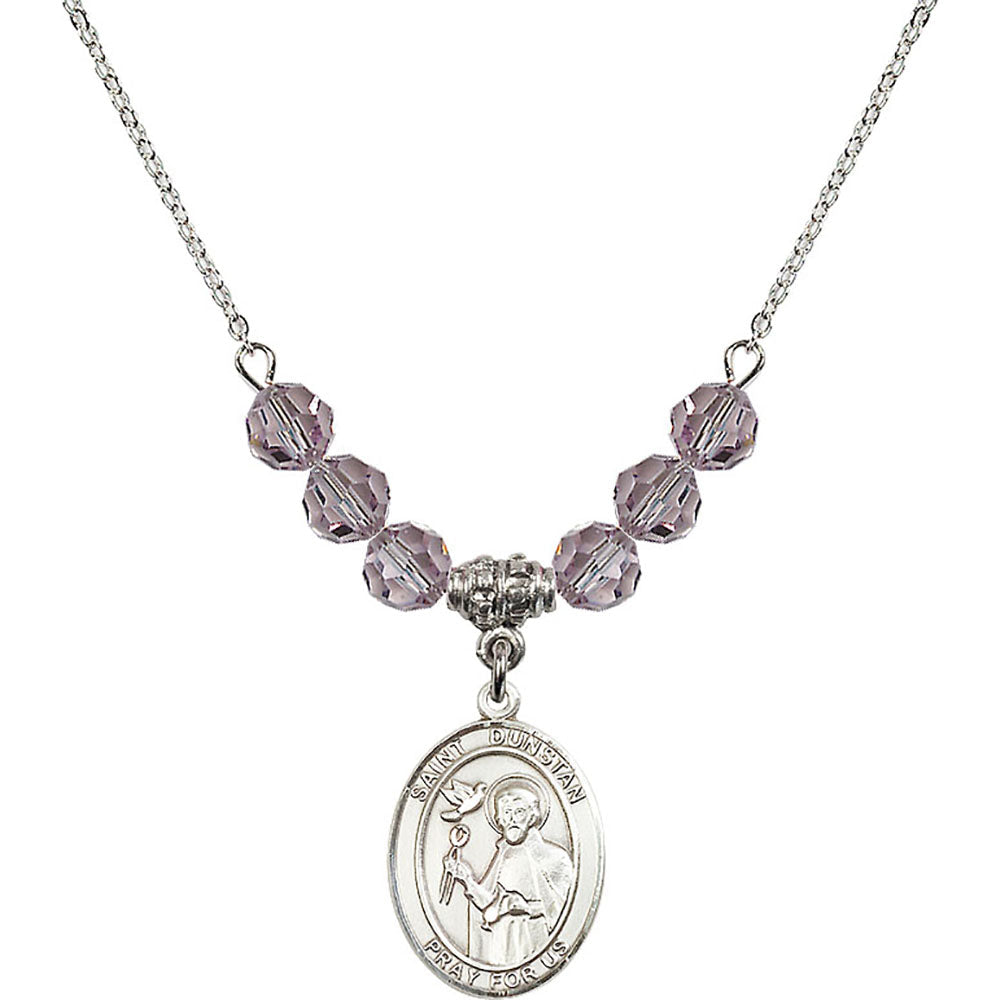 Sterling Silver Saint Dunstan Birthstone Necklace with Light Amethyst Beads - 8355
