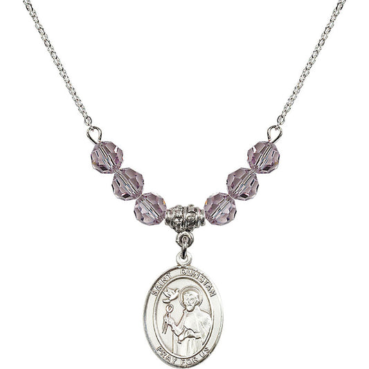 Sterling Silver Saint Dunstan Birthstone Necklace with Light Amethyst Beads - 8355