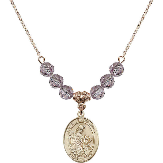 14kt Gold Filled Saint Eustachius Birthstone Necklace with Light Amethyst Beads - 8356
