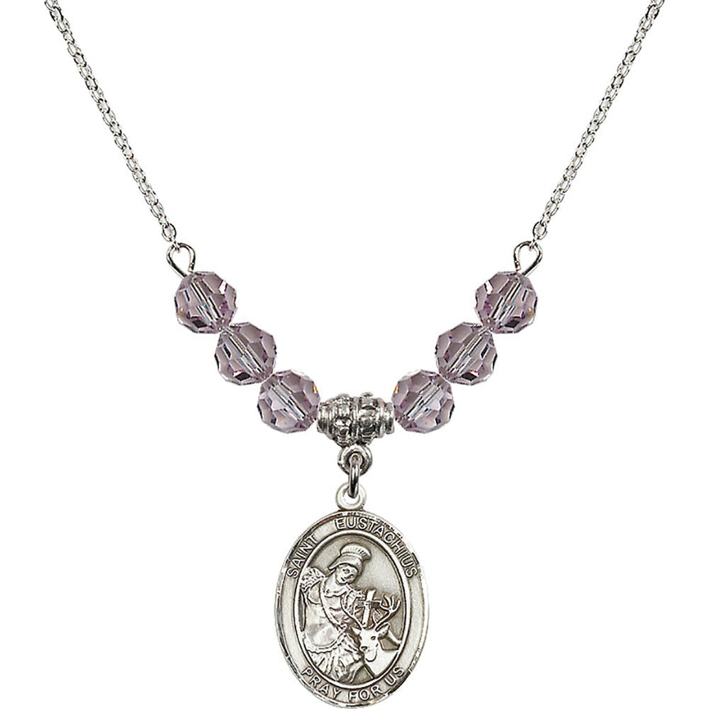 Sterling Silver Saint Eustachius Birthstone Necklace with Light Amethyst Beads - 8356