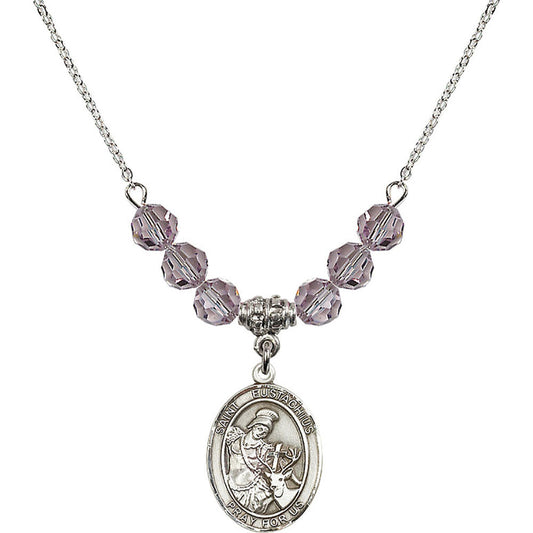 Sterling Silver Saint Eustachius Birthstone Necklace with Light Amethyst Beads - 8356