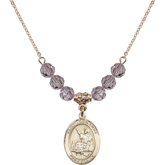 14kt Gold Filled Saint John Licci Birthstone Necklace with Light Amethyst Beads - 8358