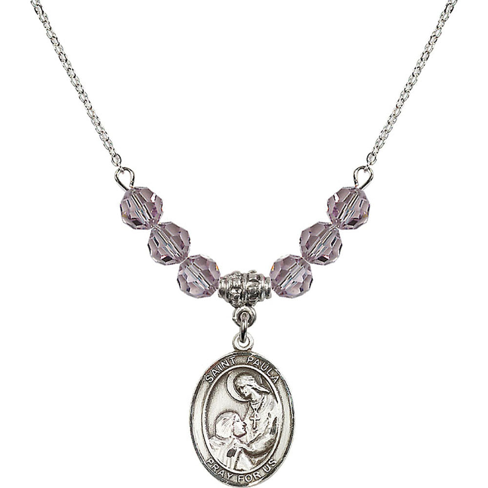 Sterling Silver Saint Paula Birthstone Necklace with Light Amethyst Beads - 8359